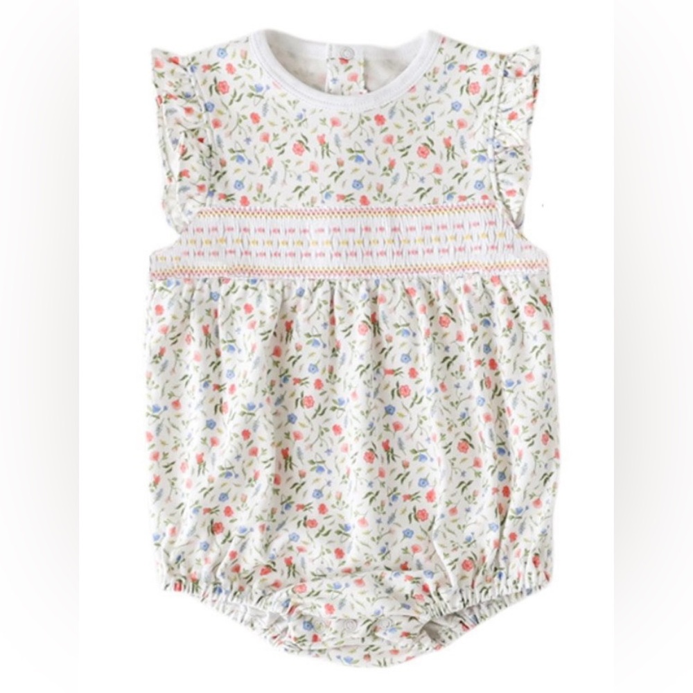Pineapple Sunshine floral Madison Smocked Bubble, Size 12m, excellent condition